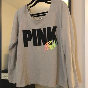Pink raw hem crew neck sweatshirt